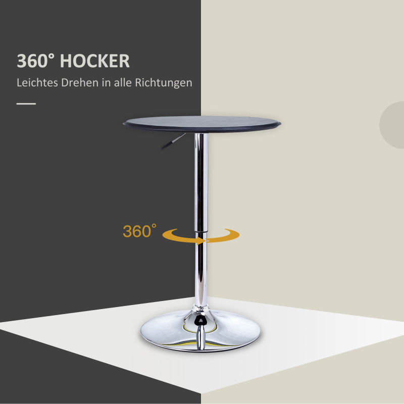 Bartafel – Barkruktafel – Sta-tafel – Hoge tafel – Verstelbare bartafel – Zwart – Verstelbare hoogte 63-93 cm – Waterafstotend faux leren blad