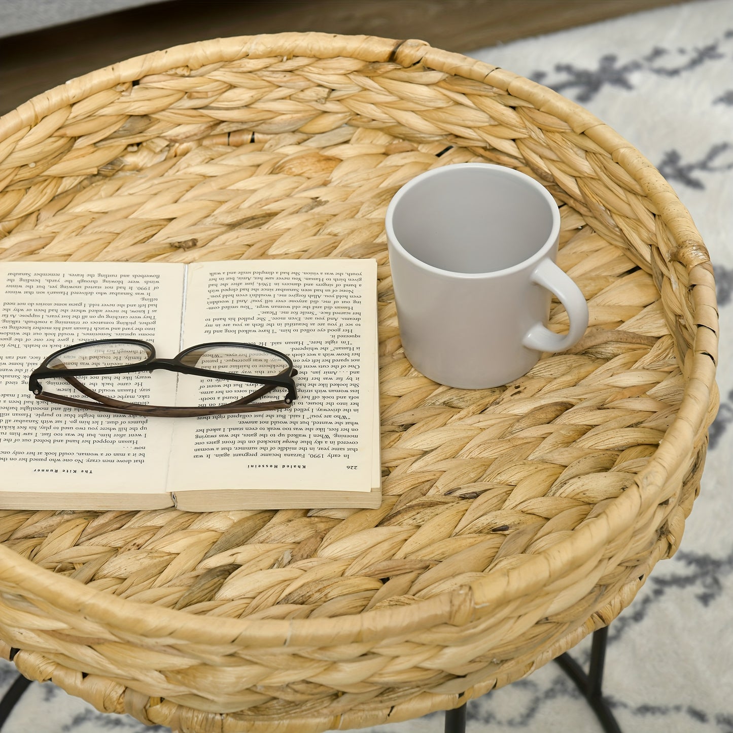 Salontafel – Bijzettafel – Koffietafel – Tafeltje – Bohemien – Set Van 2 – Hyacintvezel Tafelblad – Stevig Stalen Onderstel