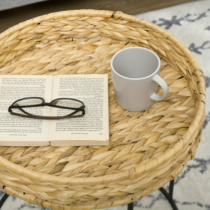 Salontafel – Bijzettafel – Koffietafel – Tafeltje – Bohemien – Set Van 2 – Hyacintvezel Tafelblad – Stevig Stalen Onderstel
