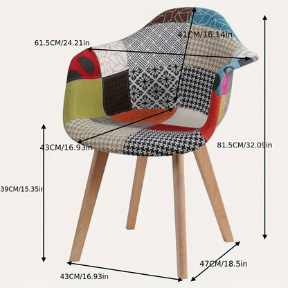 Set van 2 Boheemse Eetkamerstoelen – Rode Linnen Zitting met Contrasterende Ruitrugleuning, Beukenhouten Poten – Modern Farmhouse Stijl
