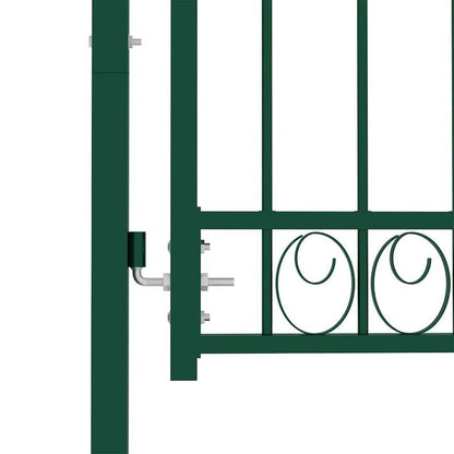Groene Metalen Tuinpoort – Tuinhek – Toegangspoort – Erfpoort – Opritpoort – Boogvormig Ontwerp – 100 x 100 cm – Weerbestendig Staal Met Slot