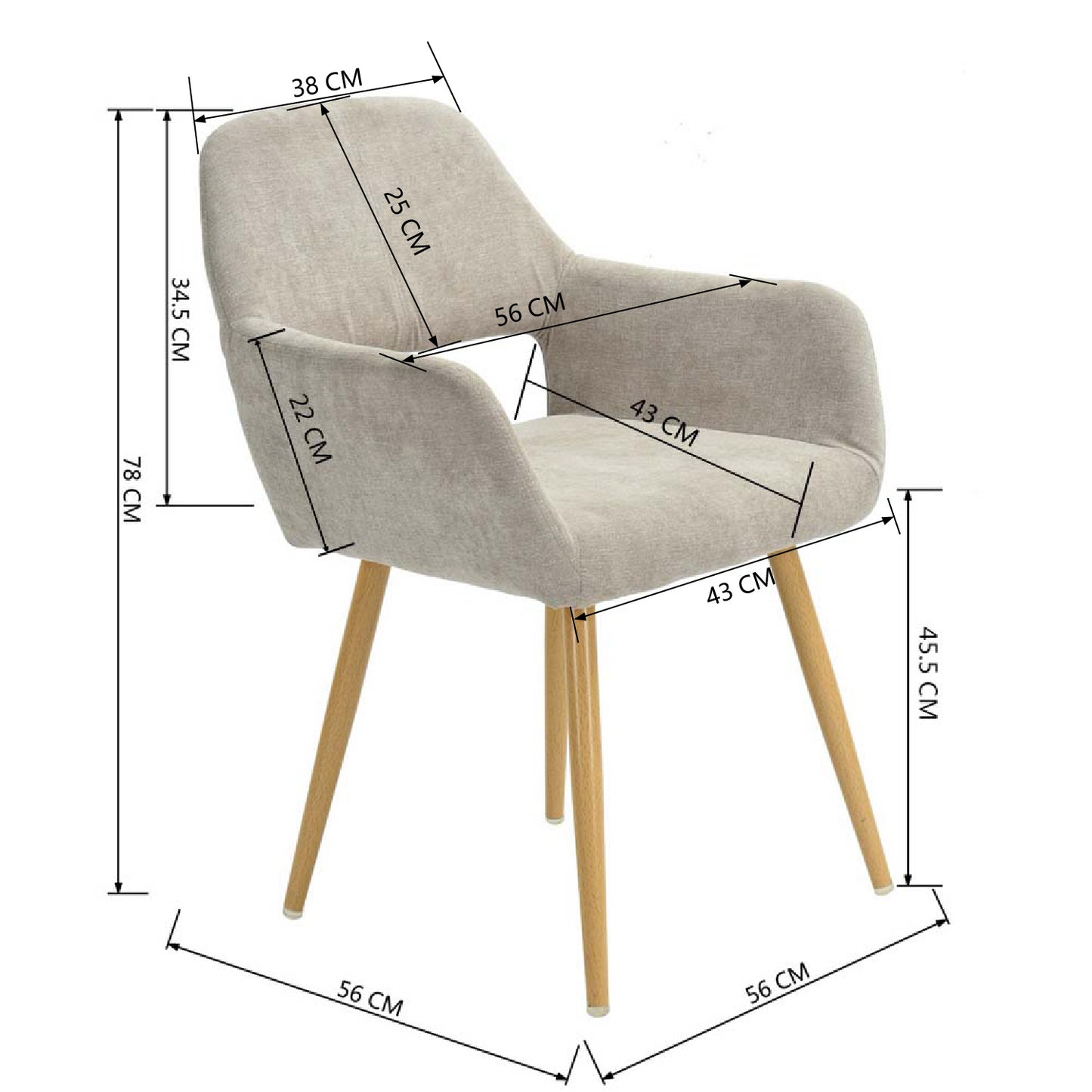 Scandinavische Eetkamerstoel – Stoel – Armstoel – Keukenstoel – Woonkamerstoel – Set van 6 Beige – Ergonomisch Design – Metalen Poten