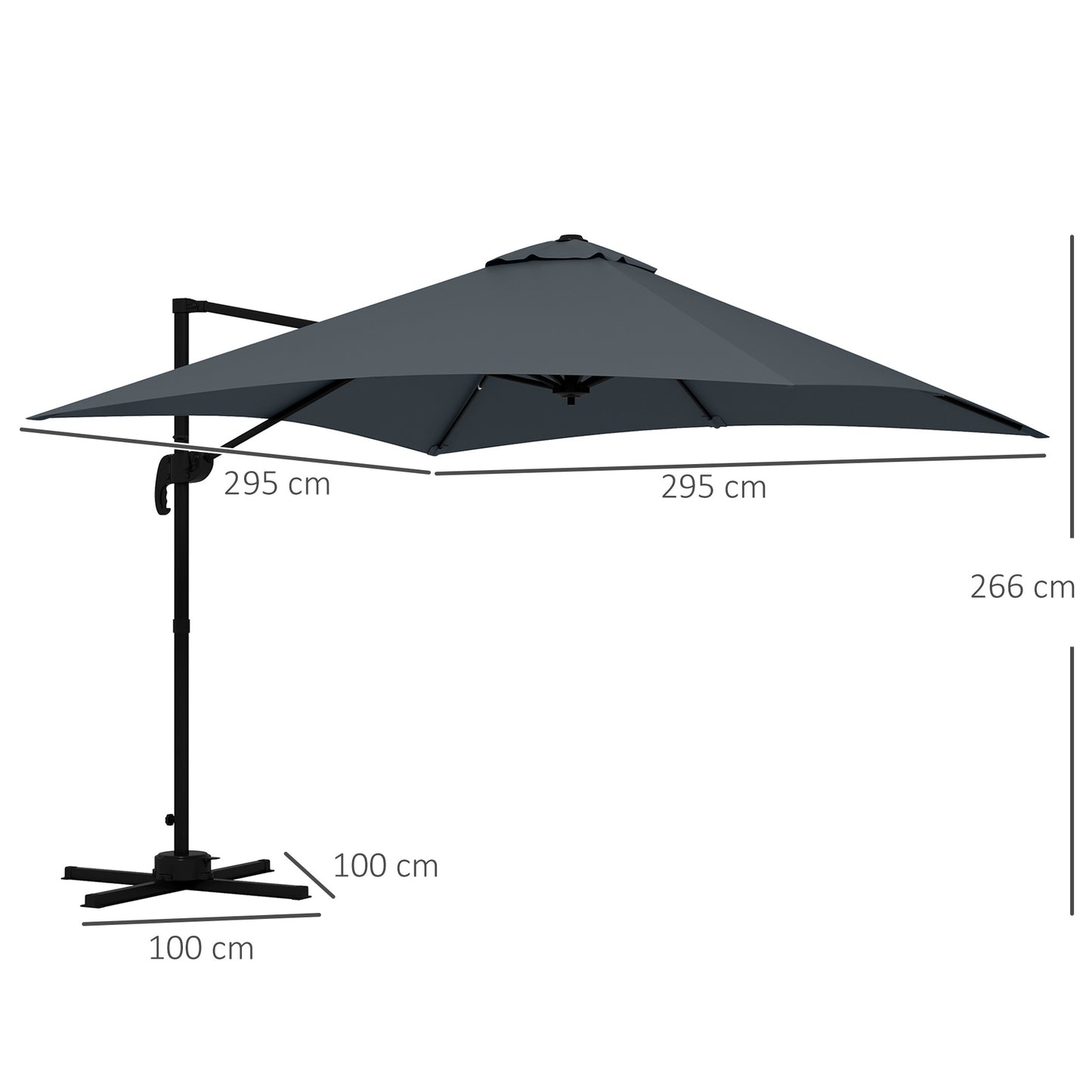 Parasol Vierkant – Zonwering – Tuinparasol – Terrasparasol – Luifel – Kantelbaar – 360° Draaibaar – Aluminium Frame – 3x3 Meter – Donkergrijs