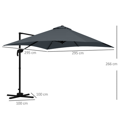 Parasol Vierkant – Zonwering – Tuinparasol – Terrasparasol – Luifel – Kantelbaar – 360° Draaibaar – Aluminium Frame – 3x3 Meter – Donkergrijs