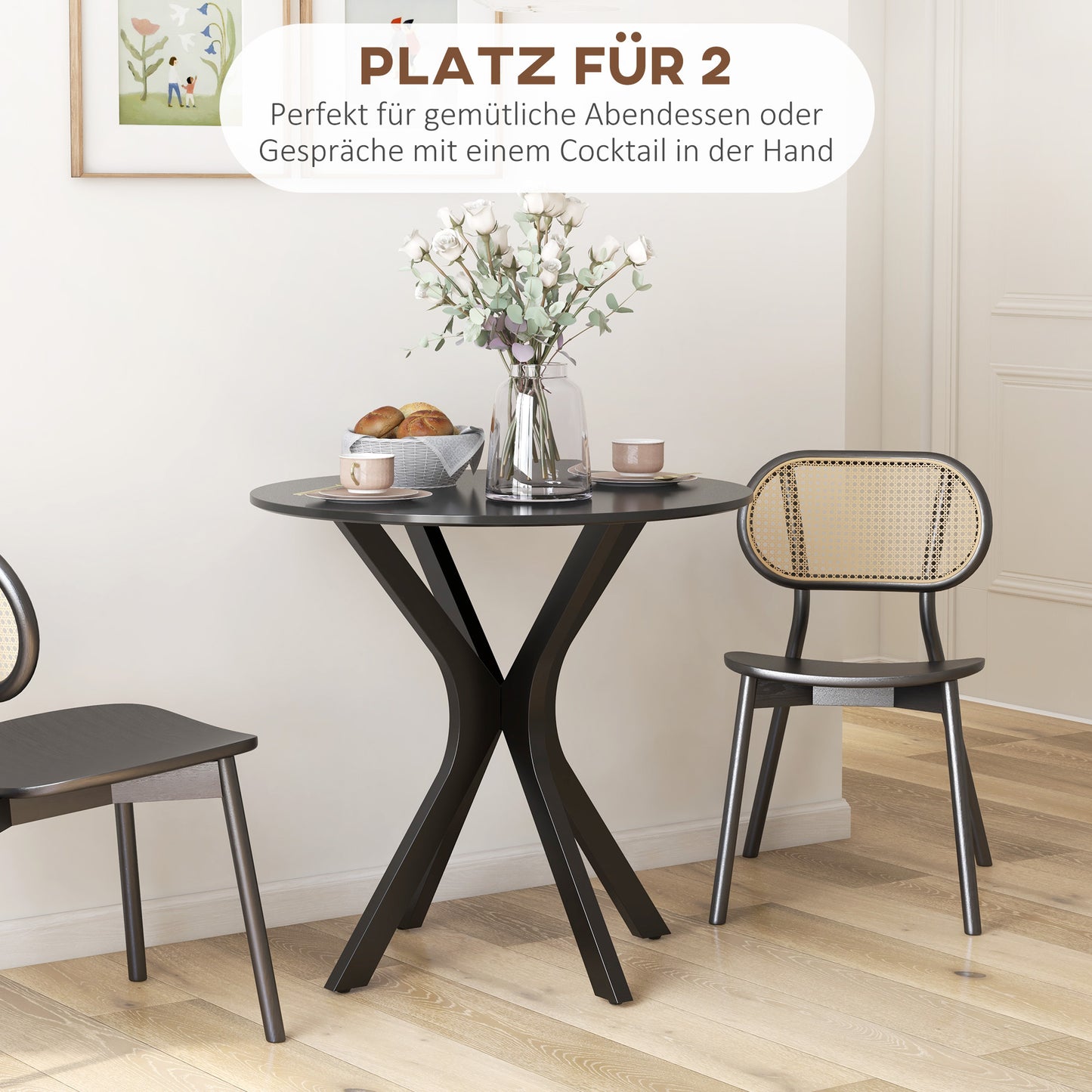 Ronde Eettafel – Eettafel – Keukentafel – Tafel – Ronde Tafel – Zwart – Compact 78 cm Diameter – Krasbestendig MDF Tafelblad