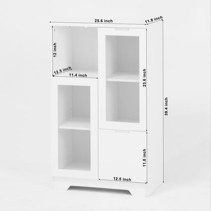 Kledingkast – Garderobekast – Opbergkast – Dressoir – Wit Gelakt MDF – Glazen Deuren – Ruime Lade – Compact & Modern