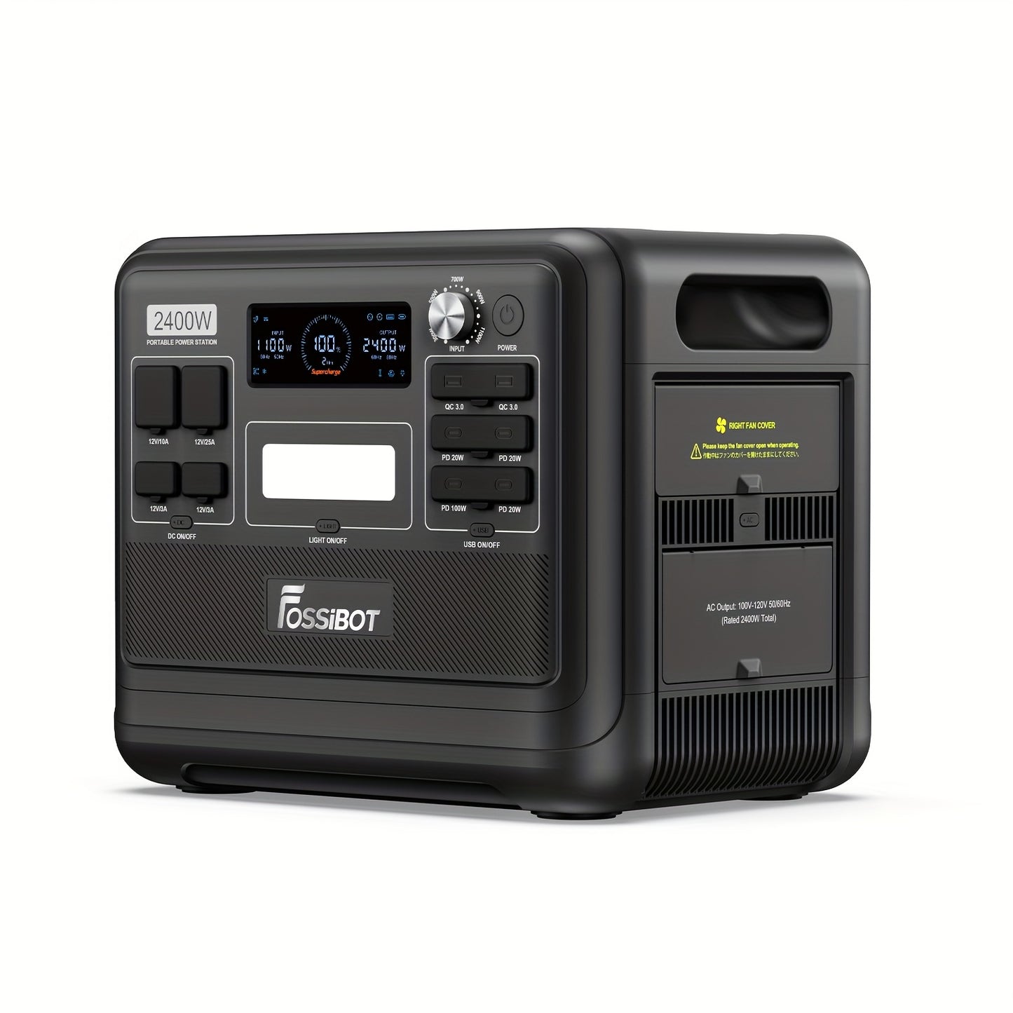 FOSSiBOT F2400 Solar Generator, 2048 W LiFePO4 Battery Backup with 2400 W 3 X AC Outputs (4800 W Peak), Portable Power Station for Home Use, RV, Car, Outdoor, Camping, Travelling, Fishing