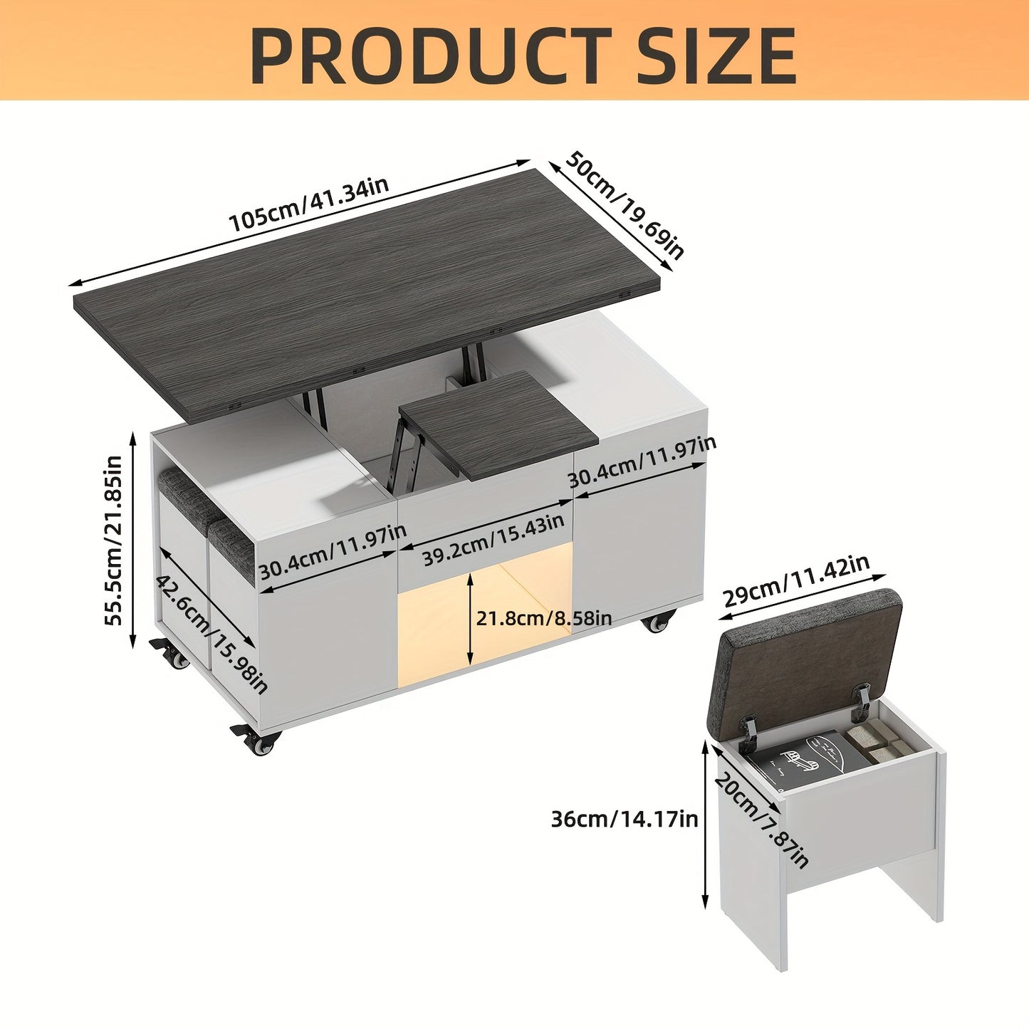 Salontafel – Koffietafel – Bijzettafel – Eettafel – Werkplek – Verstelbaar Blad – Verrijdbaar Met Remmen – Hoogwaardig Hout – Grijs/Wit