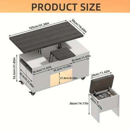 Salontafel – Koffietafel – Bijzettafel – Eettafel – Werkplek – Verstelbaar Blad – Verrijdbaar Met Remmen – Hoogwaardig Hout – Grijs/Wit