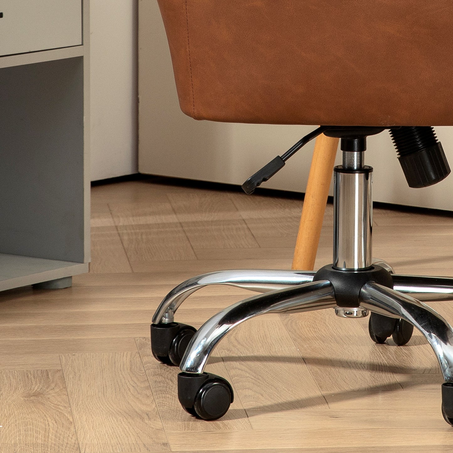 Bureaustoel – Draaistoel – Make-upstoel – Bureaustoelen – Stoel Met Wieltjes – Verstelbare Hoogte – Kantelfunctie – Bruin Kunstleer