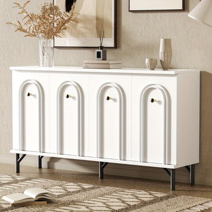 Wandkast – Sideboard – Dressoir – Opbergkast – Kast Met Deuren – 140 cm Breed – Metalen Frame & 3D Boogvormig Front