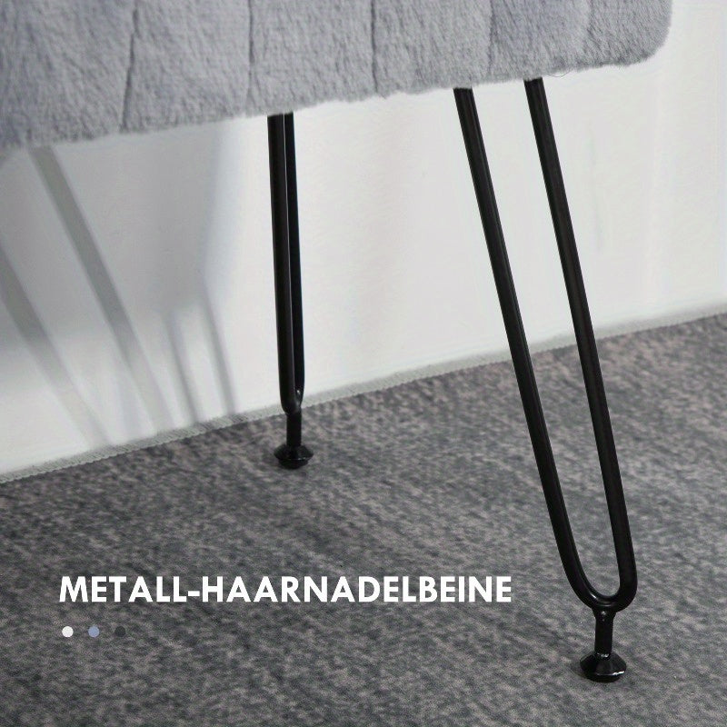 Schoenenbank – Opbergbank – Halbankje – Zitbankje – Kapstokbank – Gevoerd zitvlak met faux bont – Grijze metalen poten 82x30x47 cm