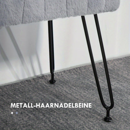 Schoenenbank – Opbergbank – Halbankje – Zitbankje – Kapstokbank – Gevoerd zitvlak met faux bont – Grijze metalen poten 82x30x47 cm