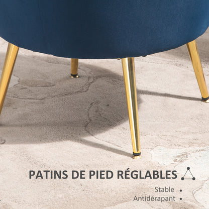 Fauteuil – Armstoel – Lounge Stoel – Relaxfauteuil – Clubstoel – Velvet Bekleding – Gouden Metalen Poten – 76x67x74 cm – Blauw