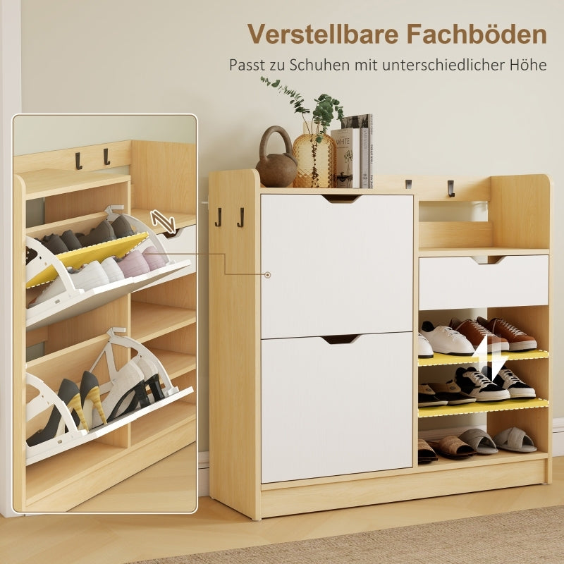 Schoenenrek – Schoenenkast – Schoenenopberger – Schoenenbank – Schoenrek Hout – Natuurlijk Hout – Kantelbare Lade – 14 Paar Schoenen