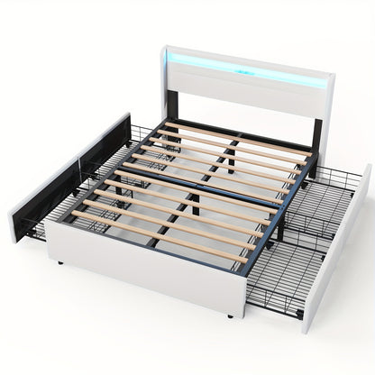Bed – Tweepersoonsbed – Boxspring – Opbergbed – Ledikant – 160x200 cm – Met 4 Lades – USB Hoofdeinde