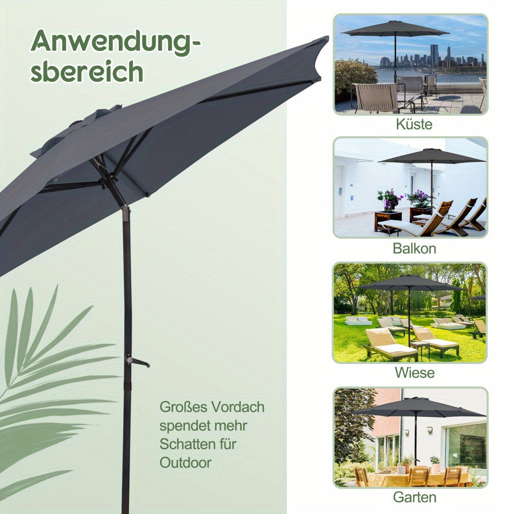 Parasol – Stokparasol – Balkonparasol – Zweefparasol – Strandparasol – 270 cm Diameter – Duurzaam Waterafstotend Doek – Stevig IJzeren Frame – Opvouwbaar & Draagbaar – Modern Grijs