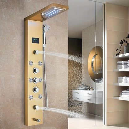 Douchepaneel – Douchewand – Regendouche – Handdouche – Massage Douche – Gouden Kleur – Roestvrij Staal – Multifunctioneel Met Regen- En Massagefunctie