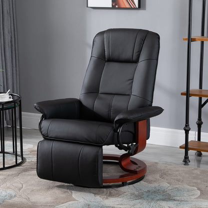 Relaxfauteuil – Relaxstoel – Draaifauteuil – Zwarte Relaxstoel – Fauteuil Zwart – Verstelbare Rugleuning Tot 145° – 360° Draaibare Basis Met Houten Voet