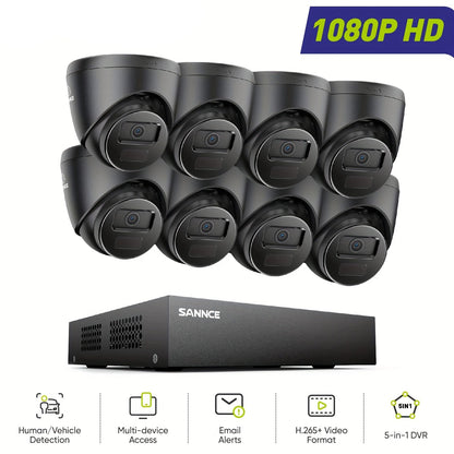 Beveiligingscamera Set 1080p Full HD – Surveillance Camera – Bewakingscamera – CCTV Camera – Dome Camera – 8 Camera’s Zonder Harde Schijf – Intelligente Detectie – 5-in-1 DVR Recorder