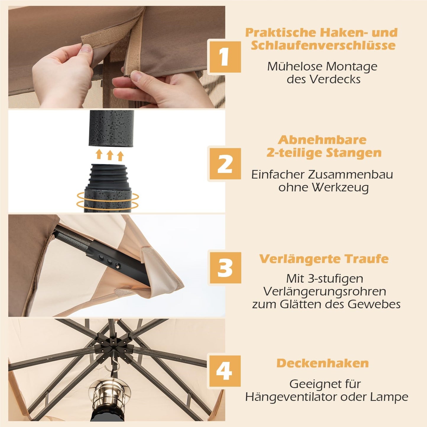 Tuinpaviljoen 3x3 meter – Tuinkamer – Terraspaviljoen – Partytent – Overkapping – Waterdicht dubbel dak – Stabiel metalen frame met muskietennetten