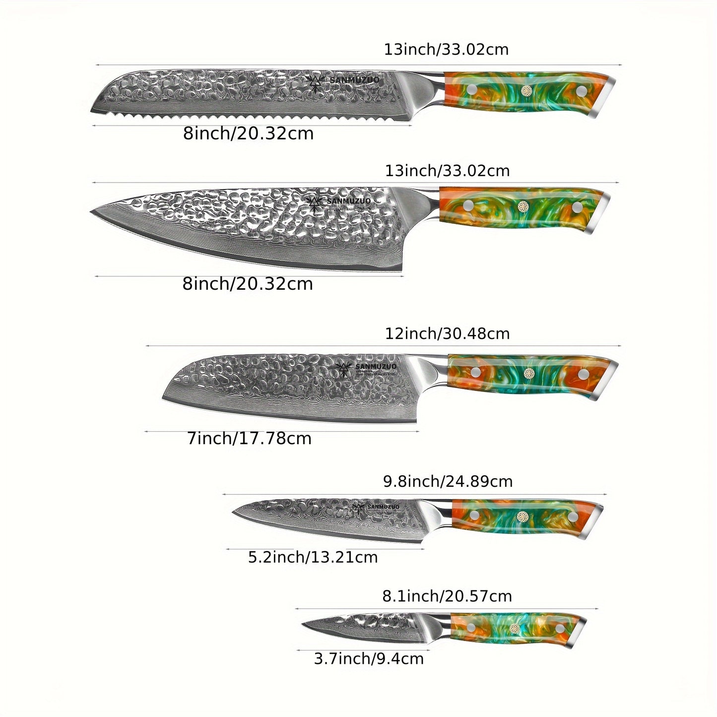 Damascus Kitchen Cooking Knife Set, Ultra Sharp Japanese VG-10 Steel with Resin Handle, Professional Kitchen Chef Knife Perfect Gift, Fantasy Orange Of YAO Series
