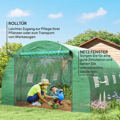 Polytunnel Kas – Tuinkas – Serre – Kweekkas – Groentetunnel – Verstevigd Stalen Frame – 398x298x198 cm – Oproldeur en Ventilatie
