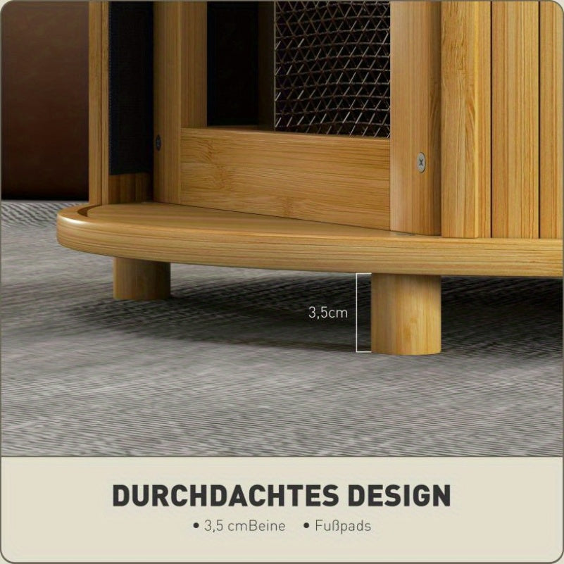 Ronde Bijzettafel – Salontafel – Tafel Met Opbergruimte – Sofa Tafeltje – Schuifdeur Kastje – Bamboe Materiaal – Weerbestendig Design 60x45 cm