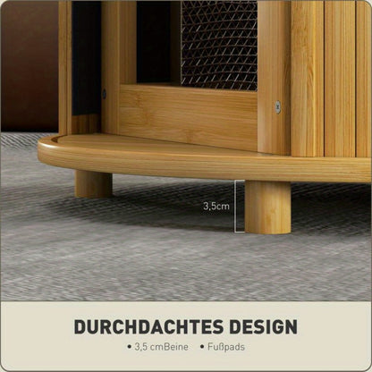 Ronde Bijzettafel – Salontafel – Tafel Met Opbergruimte – Sofa Tafeltje – Schuifdeur Kastje – Bamboe Materiaal – Weerbestendig Design 60x45 cm