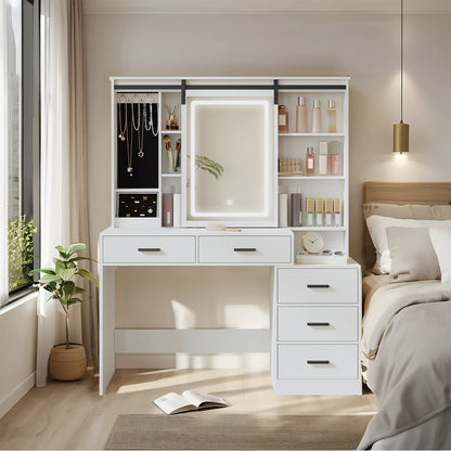 Make-upspiegel – Beautyspiegel – Vanity Spiegel – Dressing Table – Make-uptafel – Verstelbare LED-verlichting – Grote Verwijderbare Spiegel Met Sieradenopslag