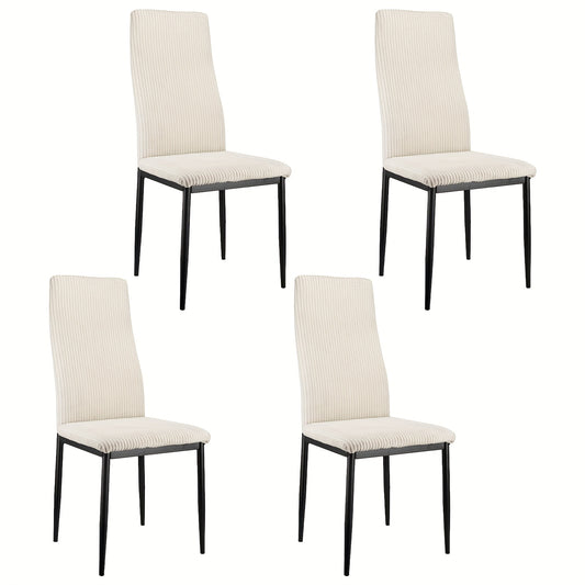 Eetkamerstoel – Keukenstoel – Stoel – Zitstoel – Set van 4 – Hoge Rugleuning – Metalen Frame – Comfortabele Gestoffeerde Zitting – Beige