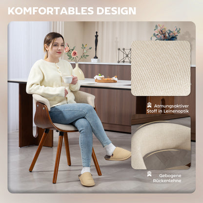Eetkamerstoel – Stoel – Zithoekstoel – Eetkamerstoel Zonder Armleuning – Linnenlook Stof – Ergonomische Gebogen Rugleuning – Rubberhouten Poten – Verstelbare Voetzolen