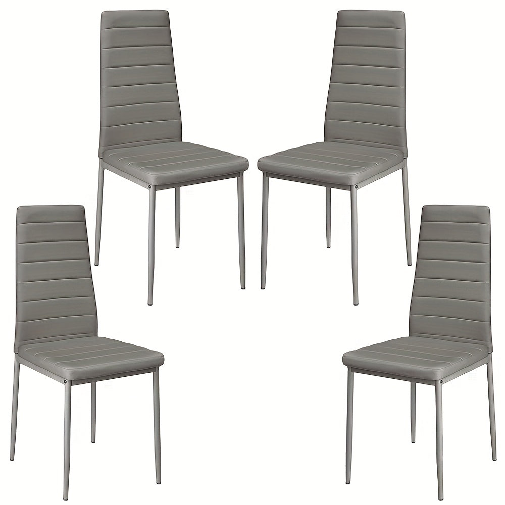 4-delige Eetkamerstoel Set – Gestoffeerde Stoel – Keukenstoel – Lounge Stoel – Eetkamerstoel – Leder Bekleed – Stalen Poten – Comfortabele Padded Zitting – Duurzame Constructie
