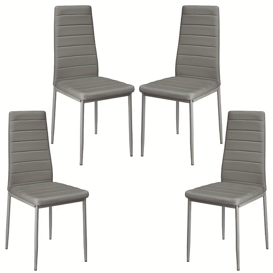 4-delige Eetkamerstoel Set – Gestoffeerde Stoel – Keukenstoel – Lounge Stoel – Eetkamerstoel – Leder Bekleed – Stalen Poten – Comfortabele Padded Zitting – Duurzame Constructie
