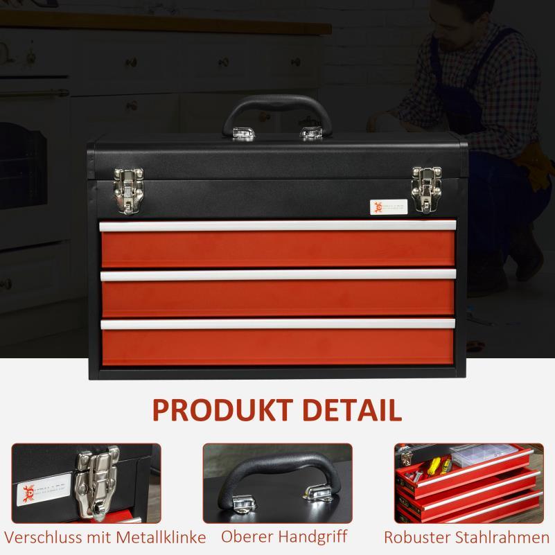Stalen Gereedschapskist – Gereedschapskoffer – Toolbox – Werkplaatskist – Opbergkist – 3 Lades – Duurzaam Staal – Draagbare Draaggreep