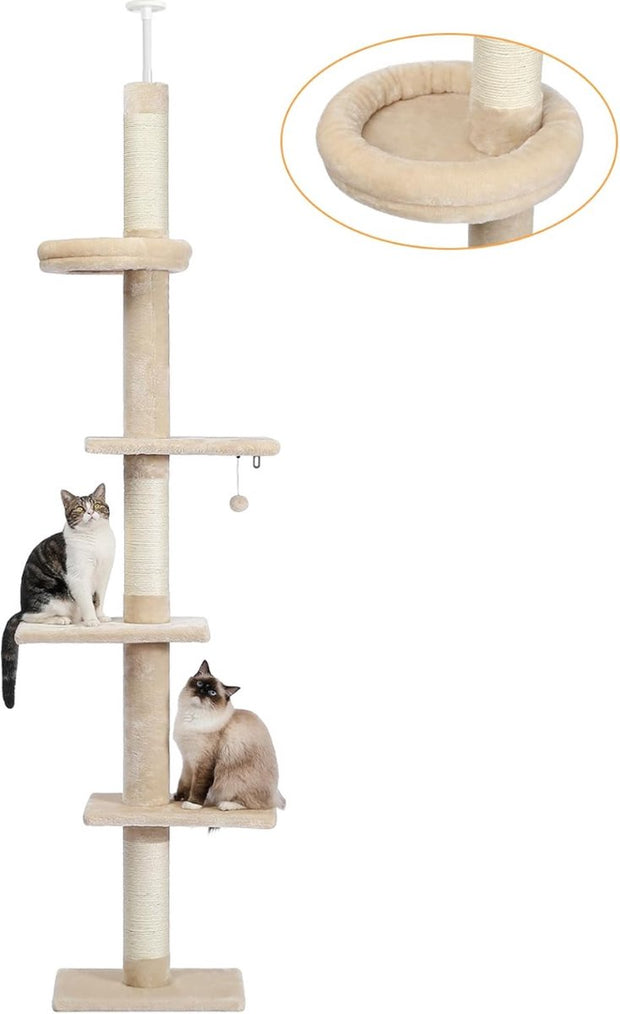 Kwaliteits Kattentoren – Meerdere Niveaus Krabpaal met Sisal en Pluchen Rustplekken –  5-vloers - Compact en Stijlvol Ontwerp – Perfect voor Alle Rassen en Leeftijden