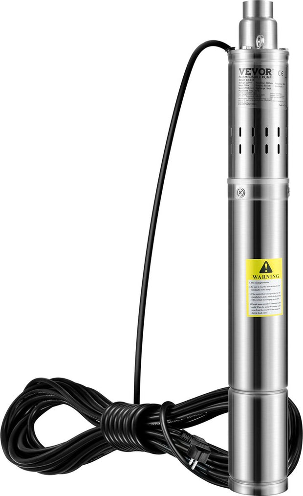 Diepe Bronpomp - Stroom 35L/min - 550W - Maximale Opvoerhoogte van 108 m - met Externe Schakelkast en 20 m Stroomkabel - met Terugslagklep en Filter - IP68 - Voor Regentonnen - Reservoirs - Kanalen - Rivieren