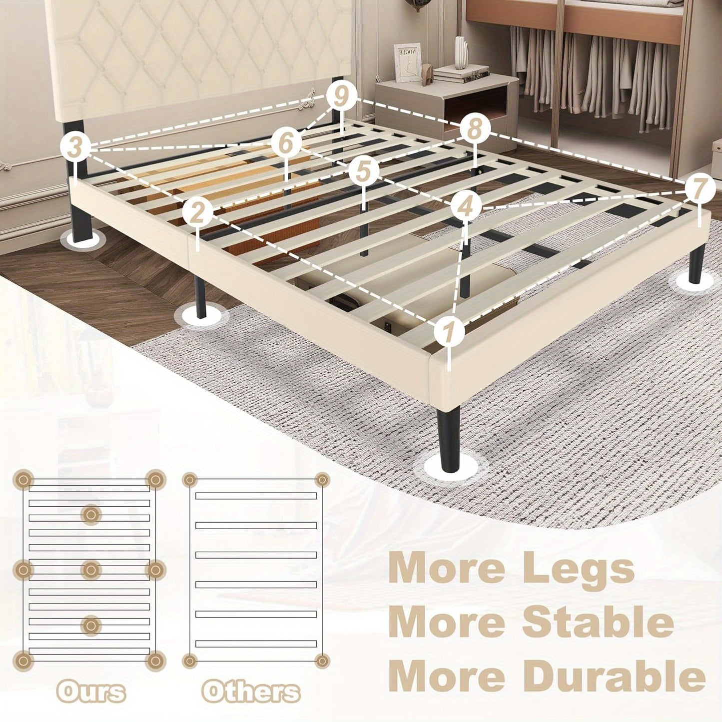 Bedframe – Metalen Bed – Gestoffeerd Bed – Eenpersoonsbed – Slaapbank – Met Lederen Hoofdbord – 140x200 cm – Stevig Metalen Frame