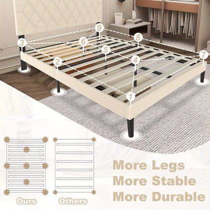 Bedframe – Metalen Bed – Gestoffeerd Bed – Eenpersoonsbed – Slaapbank – Met Lederen Hoofdbord – 140x200 cm – Stevig Metalen Frame