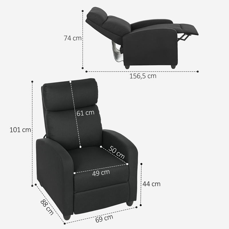 Relaxstoel – Fauteuil – Draaistoel – Loungestoel – Relaxfauteuil – Verstelbaar tot 135° – Uitschuifbare Voetensteun – Polyester Bekleding – 5-Wielige Stevige Basis – Handmatige Bediening – Modern Zwart Design