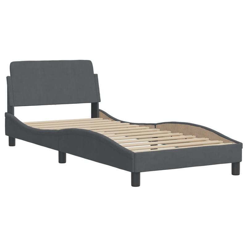 Bedframe – Houten Bed – Eenpersoonsbed – Platformbed – Gestoffeerd Bed – Donkergrijs Fluweel – Hoogwaardige Houtconstructie – Afmeting 90x200 cm
