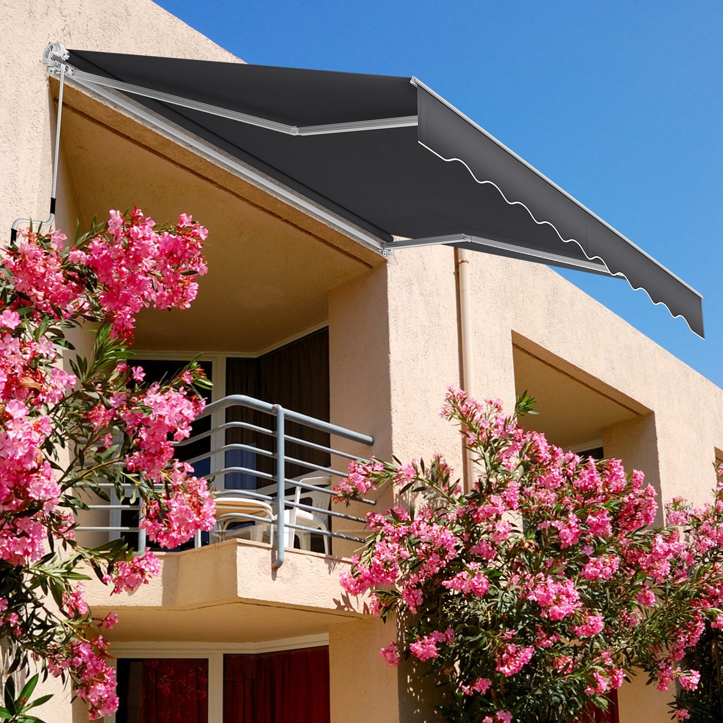 Manual Articulated Arm Awning Awning with Crank, Sun Awning Sun Protection Balcony Awning Patio Awning Clamp Awning for Balcony And Veranda Dark Gray