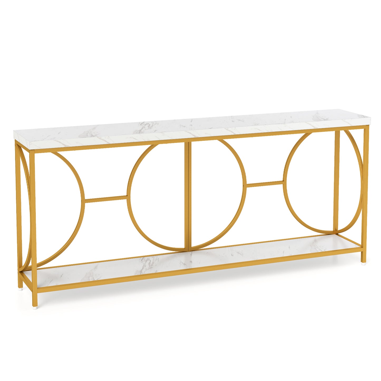 180 cm Sidetable – Haltafel – Console tafel – Sofa tafel – Smalle Tafel – Marmer Look – Geometrisch Goud Metaal – Modern Design
