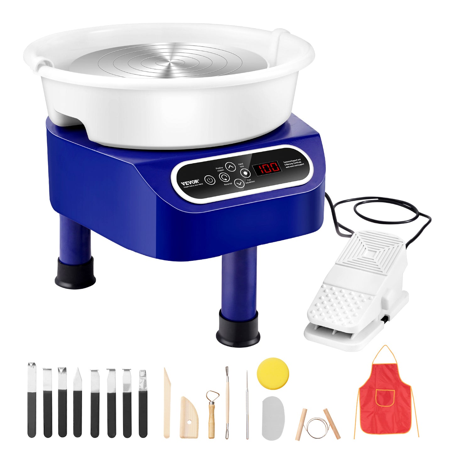 Keramiek Draaibank – Pottenbakkersschijf – Aardewerk Machine – Clay Wheel – Pottenbakmachine – 28 cm Werkoppervlak – 450W Krachtige Motor – Blauw