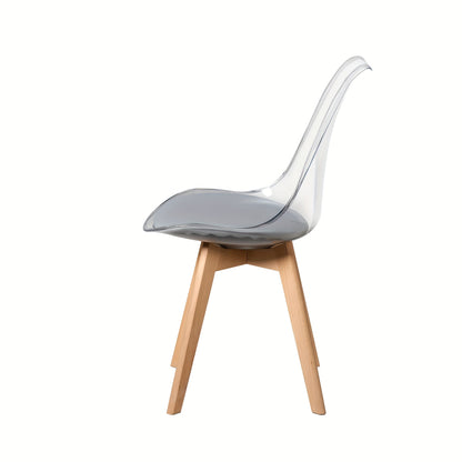 Eetkamerstoel – Stoel – Zithoekstoel – Kuipstoel – Designstoel – Grijs – PU Zitting – Beukenhouten Poten