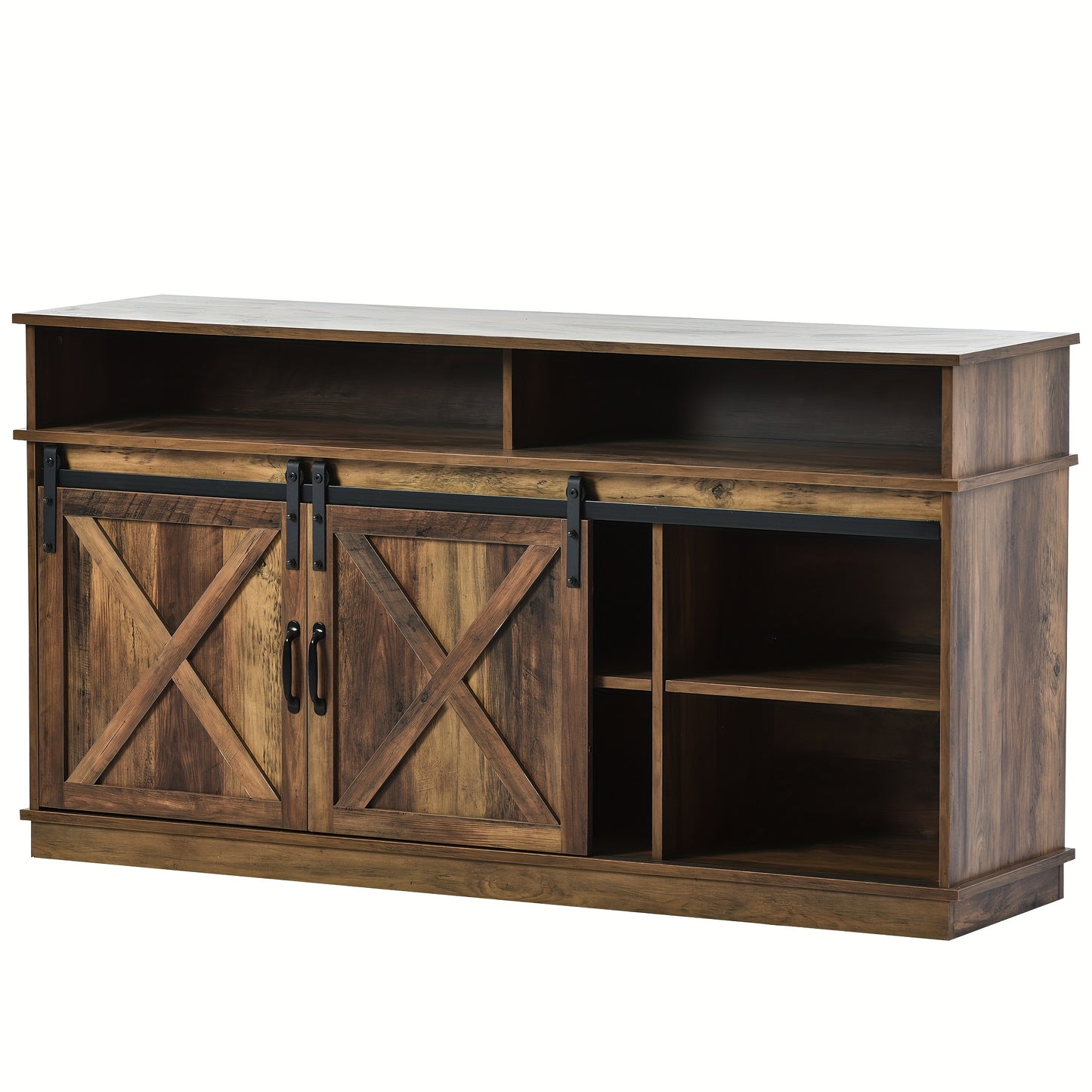 Large Rustic Modern TV Stand/Dining Cabinet/Entertainment Center with Sliding Doors & Adjustable Shelves - Heavy-Duty Metal Frame, Brown Tone Storage Unit, Space-Saving Design for Living Room, Dining Room (148x40x78cm) - Easy