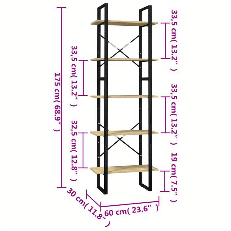 Boekenkast met 5 schappen 60x30x175cm massief grenenhout, Standing Shelf