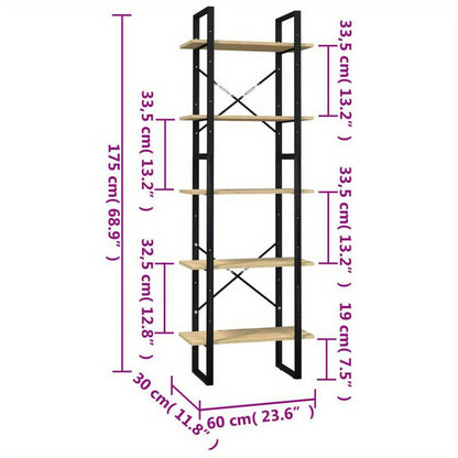 Boekenkast met 5 schappen 60x30x175cm massief grenenhout, Standing Shelf