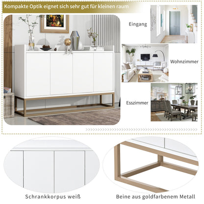 Dressoir – Kast – Sideboard – Buffetkast – Opbergkast – Wit 120x30x80 cm – Metalen Poot – Verstelbare Legplanken