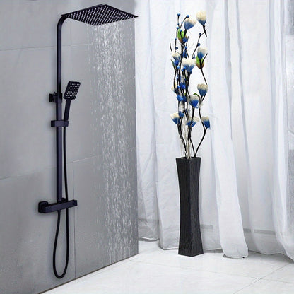 Modern Zwart Douche Systeem – Douche Set – Regendouche – Handdouche – Thermostatische Douchekraan – Messing & RVS – 360° Draaibaar & Instelbare Hoogte